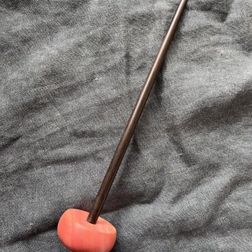 紡ぎ独楽・丸もち ピンクアイボリー＆縞黒檀 C