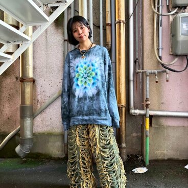 タイダイ スウェット トレーナー ブラック×グレー 曼荼羅染め XXLサイズ Hippies Dye最新作　 HD25-16