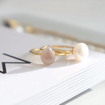 艶やかグレーオニキス×淡水パール リング2点セット