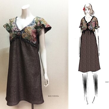 【1点もの・デザイン画付き】ツイル（ウール＆ポリ）生地ワンピース（KOJI TOYODA）