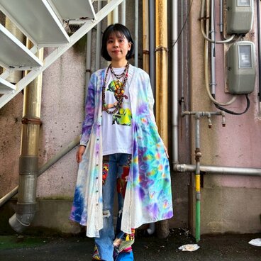 タイダイ 前開き ワンピース 美しいブルーパープルのムラ染めに幻想的な大曼荼羅 HD25-14