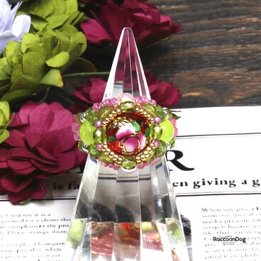 （新作）姫バラ転写玉リッチリング〔転写玉/スワロパール/チェコビーズ ビーズリング〕《ビーズアクセサリー》