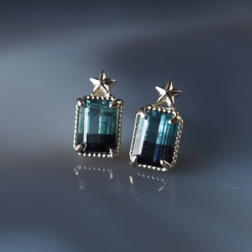 夜空色 バイカラートルマリン ピアス / K10YG【1点限り】