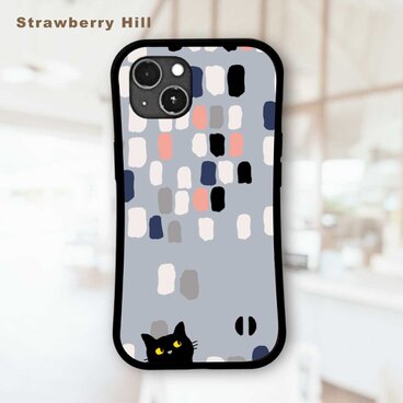 覗き込む 黒猫  北欧  イラスト 耐衝撃 グリップケース iPhoneケース