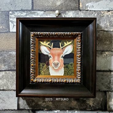 原画 1点もの ボールペン画 日本人作家 色鉛筆画 絵画 アート 絵 額入り 額装付き 現代アート インテリア トナカイのコピー