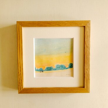 「夕暮れ帰り道」 原画イラスト　水彩　※木製額縁入り　一点物　インテリアアート