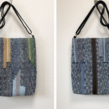 裂き織り　謎柄ショルダーバッグ（牛革ライン）