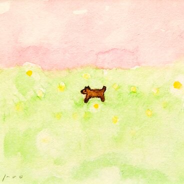 「春景色」原画 ※木製額縁入り（18㎝角）一点物 水彩 イラスト 北欧インテリア　