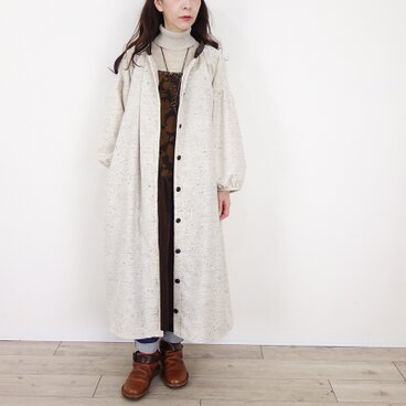 オートミール・ウールツイードネップドロップ羽織りワンピース