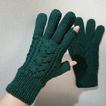 メリノウール100%スマホ対応手袋/深緑（メンズM）