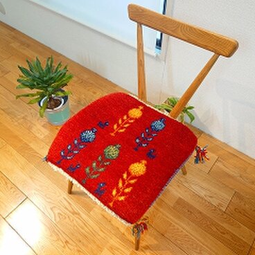 ペルシャ　ギャッベ ミニマット 横42x40㎝　レッド　花　ヤギ　T8464G