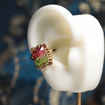 【一点もの】イヤカフ（真鍮×ガラス　ピンク×グリーン）