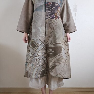 着物リメイク　染め　のぼり　コート