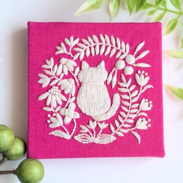 北欧風ことりと草花の刺繍パネル(hokuo）#431