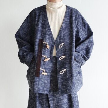 no-collar duffle jacket (slab denim)