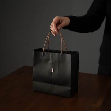 紙袋モチーフの本革バッグ｜折りたたみ可能 牛革ショッピングバッグ ブラック