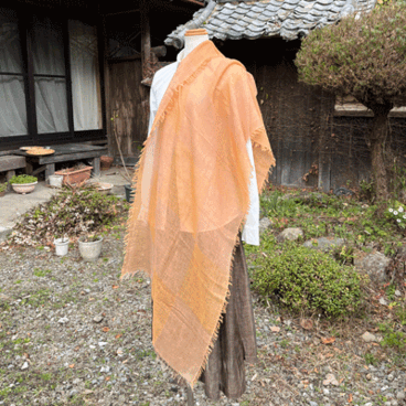 柿渋染め市松ストール　K24108