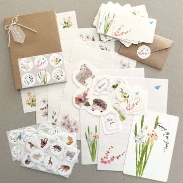 冬から春へのいろいろ紙ものセット レターセット メッセージカード シール タグ