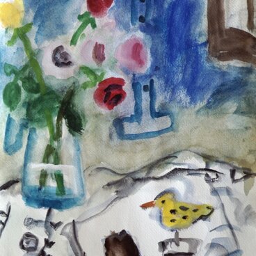 バラと黄色い鳥