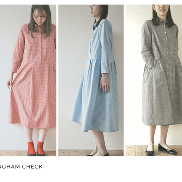 赤❤️ブルー🩵ブラックの３色・ギンガムチェックの長袖ワンピ  No.374