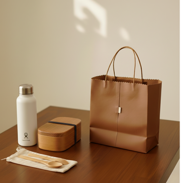 本革 レザートートバッグ｜紙袋モチーフ・牛革ブラウン｜折りたたみ可能なショッピングバッグ