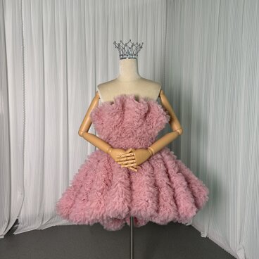 カラードレス ピンク オーバードレス ミニワンピース ラッフルフリル フィッシュテール 前撮り