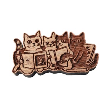 【木ｔｃｈ】クルミの木・ブローチ 図書館のネコ