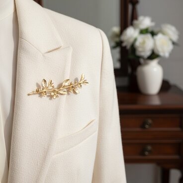 真鍮製 小花とリーフのブランチブローチ アンティーク調ゴールド｜大人上品【ebro29】