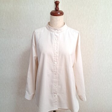 コーデュロイ　バンドカラーブラウス　スタンドカラー　ホワイトクリーム　コットン　綿　Lサイズ