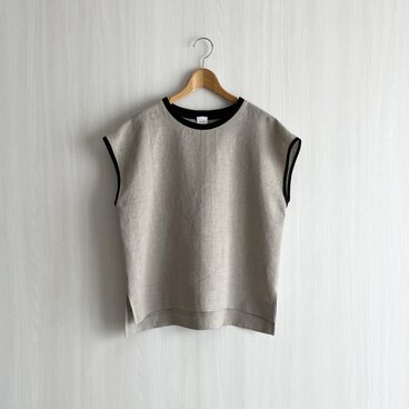 衿リブフレンチ袖プルオーバー_リネン100%_Natural