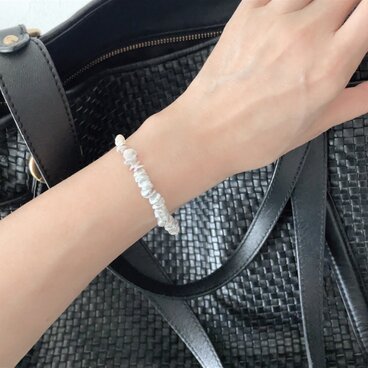 淡水パール ケシパール　スノーシルバー バイカラー ブレスレット