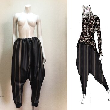 【1点もの・デザイン画付き】合皮ストライプ生地ぶかぶかパンツ（KOJI TOYODA）