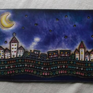 単行本サイズブックカバー  牛革　刻印＆拭き染め