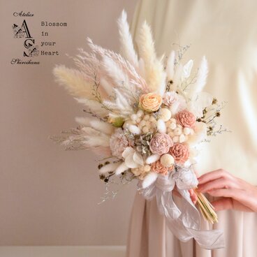 【色変更可】⋆2点set⋆ 淡いろ：パンパスグラス・ルナリア ミニクラッチブーケ⋆ブートニア