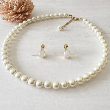 入学式・卒業式に｜ジャパンヴィンテージパールネックレスとドイツガラスピアス（イヤリング）のセット