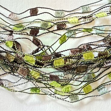 【金属不使用　ピスタチオ・チョコレートブラウン・アクア系　糸のネックレス　】アルゼンチン