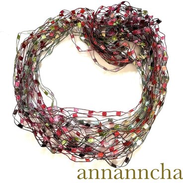 【金属不使用　パパラチア・ピスタチオ・茶系　糸のネックレス　】アルゼンチンのコピー