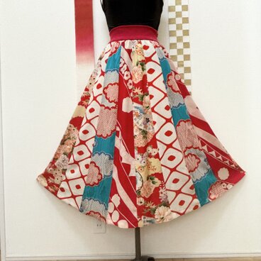 古き布を今の私へ＊着物リメイクの軽やかスカート　小春