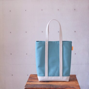 A4縦型トート<ターコイズ×ストームグレー> 倉敷帆布