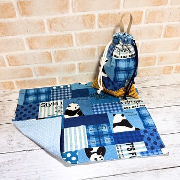 給食２点セット　【パンダ★青】