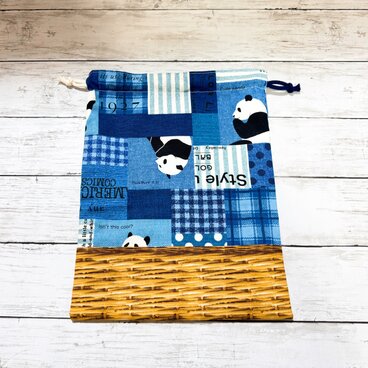 巾着袋　大　【パンダ★青】