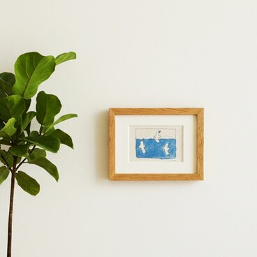 「海とカモメ」原画 イラスト ※木製額縁入り（2Lサイズ）水彩 ドローイング　インテリアアート