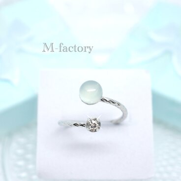 ✧小さな宝石キャンディ✧ シーブルーカルセドニー　華奢見えフォークリング　天然石　指輪