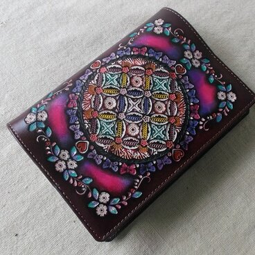 文庫サイズブックカバー 刻印、拭き染め 牛革