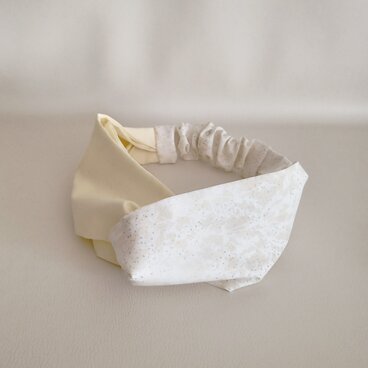 クロスタイプのヘアバンド　ターバン　レモンクリームイエローラメ　30