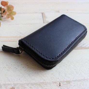 【名入れ無料】本革キーケース　ネイビーブルー