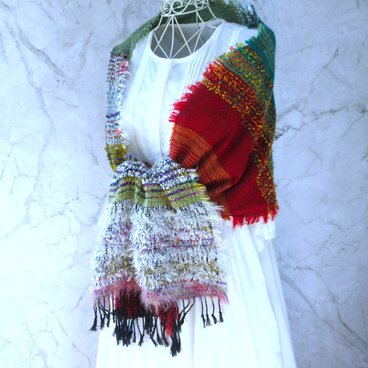 手織りの読書感想文・マッチ売りの少女を読んで・手織りウールコットンロングストール