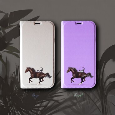 手帳型ケース お馬さんとネコさん バイカラー iPhoneケース スマホケース iPhone17〜 Android 猫