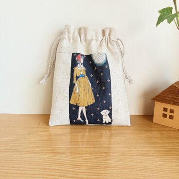 レトロ柄の巾着袋