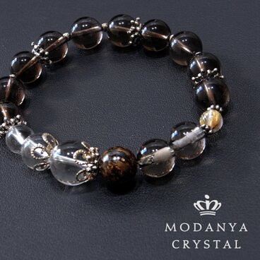 スモーキークォーツ+ブロンザイト+ルチルクォーツのブレスレット1122